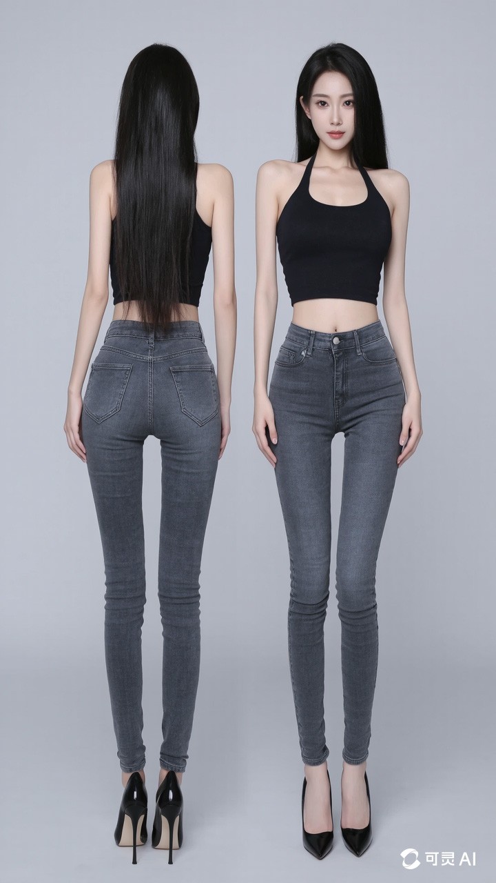 Summer women's carbon black elastic slim fit small leg jeans