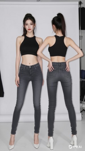 Summer women's carbon black elastic slim fit small leg jeans